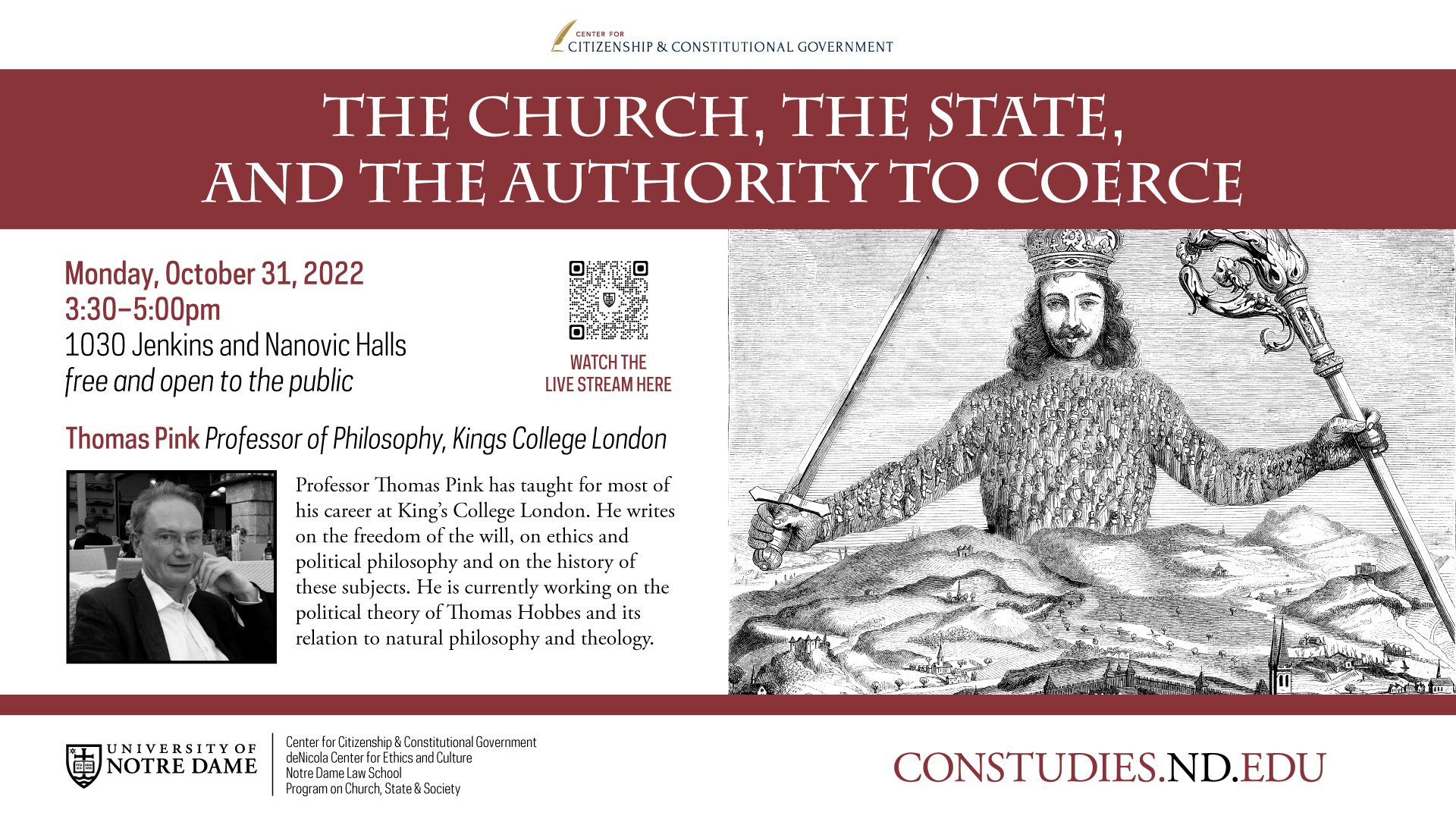 Lecture by Thomas Pink: “The Church, the State, and the Authority to Coerce”