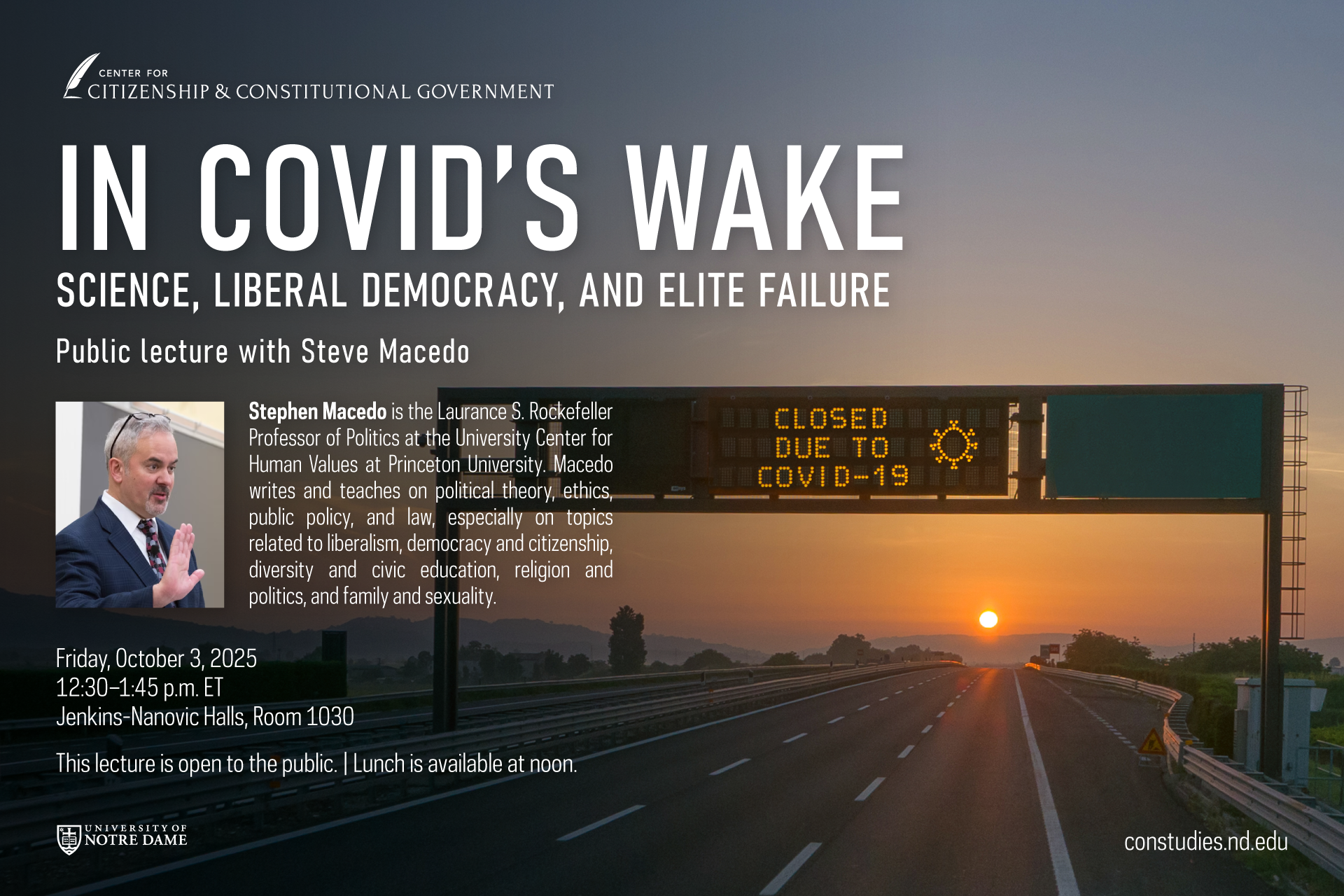 Public Lecture by Steve Macedo | In Covid’s Wake: Science, Liberal Democracy, and Elite Failure